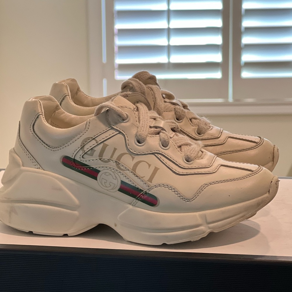 Gucci Rython Ivory leather kids sneakers